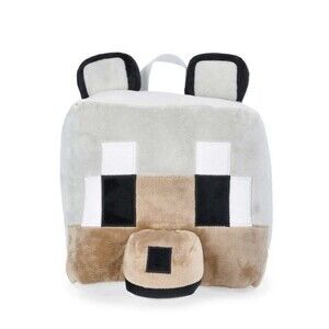 Minecraft Boys Wolf Plush Backpack, 12.5" Grey
